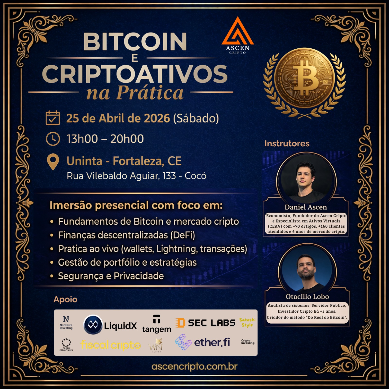 Fortaleza sedia imersão presencial prática sobre Bitcoin e criptoativos